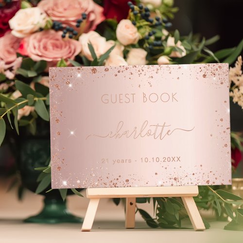 Guest book birthday rose gold glitter