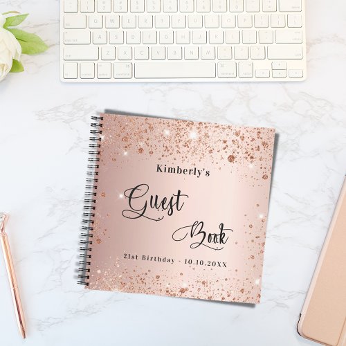 Guest book birthday rose gold glitter monogram