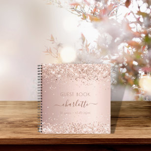 Guest book birthday rose gold glitter name