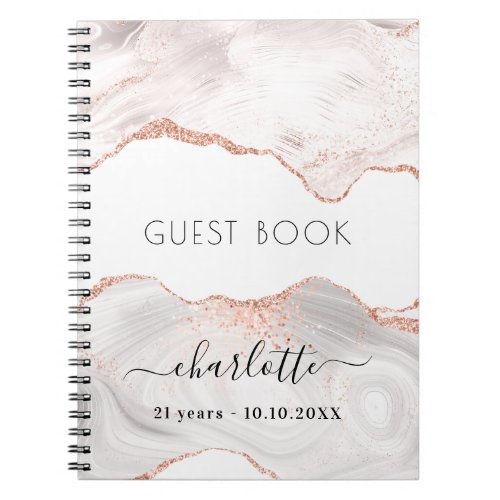 Guest book birthday rose gold marble agate