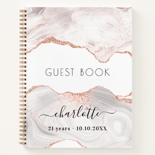 Guest book birthday rose gold marble agate