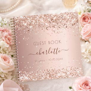Guest book birthday rose gold name