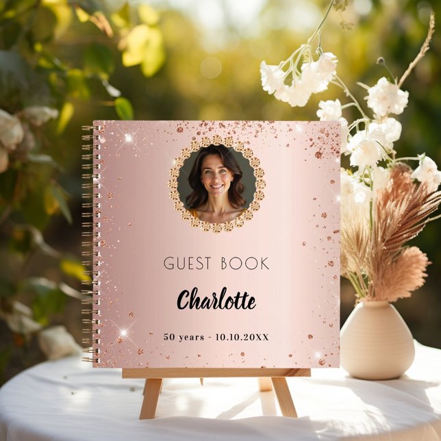 Guest book birthday rose gold photo diamonds (Creator Uploaded)