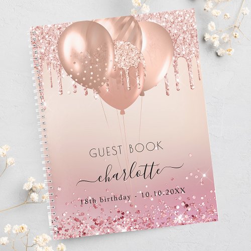 Guest book birthday rose gold pink glitter 