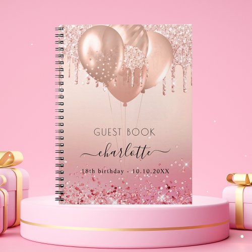 Guest book birthday rose gold pink glitter 