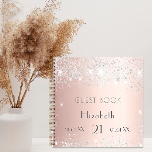 Guest book birthday rose gold silver glitter name