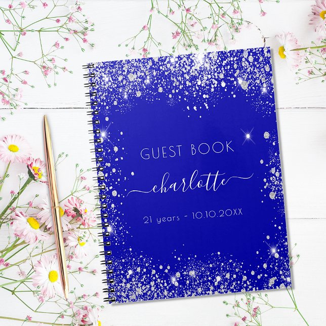Guest book birthday royal blue silver glitter (Creator Uploaded)
