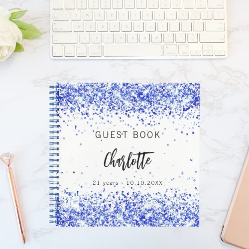 Guest book birthday royal blue white confetti