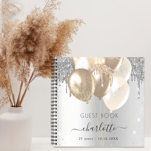 Guest book birthday silver gold glitter balloons