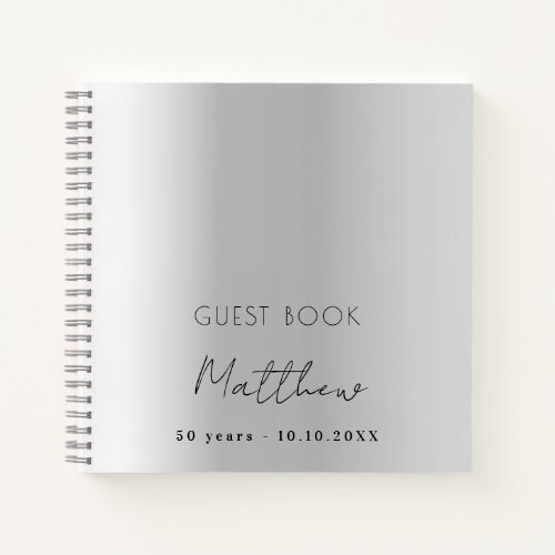 Guest book birthday silver name simple