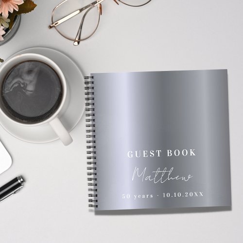 Guest book birthday silver name simple