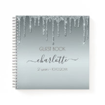 Guest book birthday Silver Textures glitter luxury