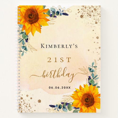 Guest book birthday sunflowers eucalyptus gold