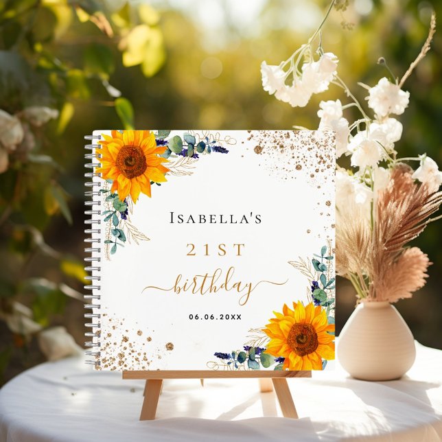 Guest book birthday sunflowers eucalyptus gold (Creator Uploaded)