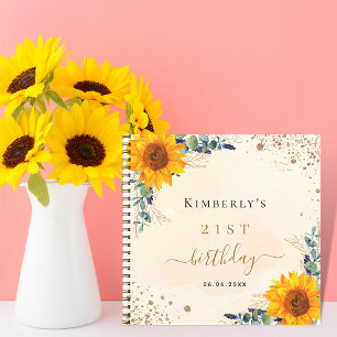 Guest book birthday sunflowers eucalyptus golden