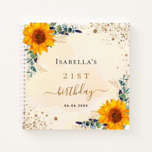 Guest book birthday sunflowers eucalyptus golden