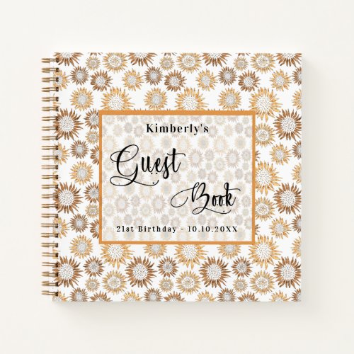 Guest book birthday sunflowers white gold