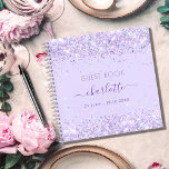Guest book birthday violet lavender glitter name<br><div class="desc">A guestbook for a feminine and glamorous 21st (or any age) birthday party. A violet, lavender colored background decorated faux glitter, sparkles. Add your name, age 21/text. The name is written with a modern hand lettered style script with swashes. To keep the swashes only delete the sample name, leave the...</div>