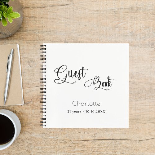 Guest book birthday white black script