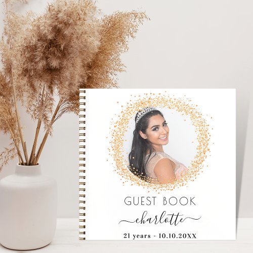 Guest book birthday white gold glitter photo