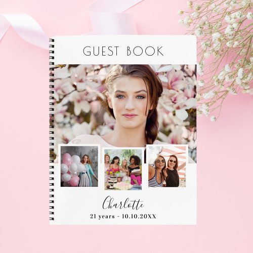 Guest book birthday white photo collage