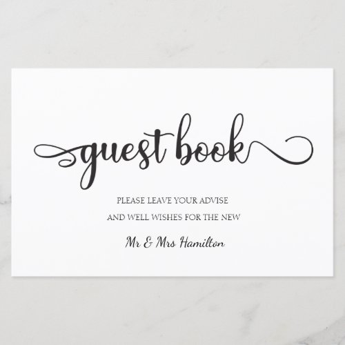 Guest Book Black White Modern Wedding Sign