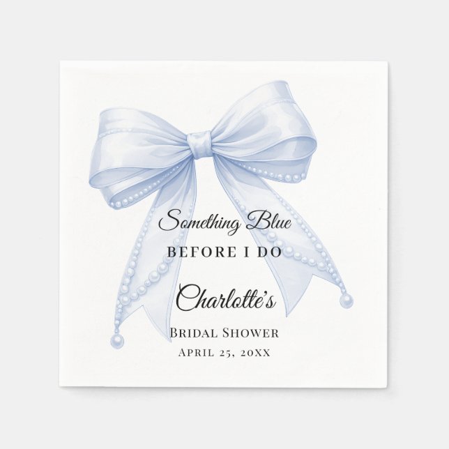 Guest book Bridal Shower bow something blue Napkins (Front)