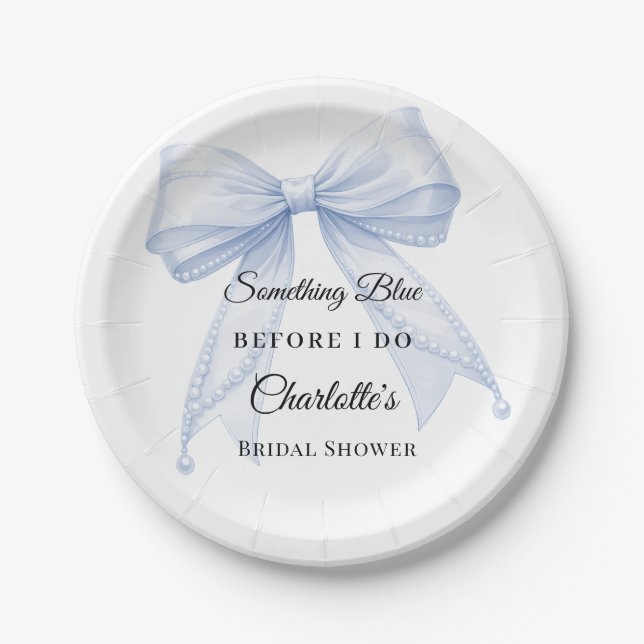 Guest book Bridal Shower bow something blue Paper Plates (Front)