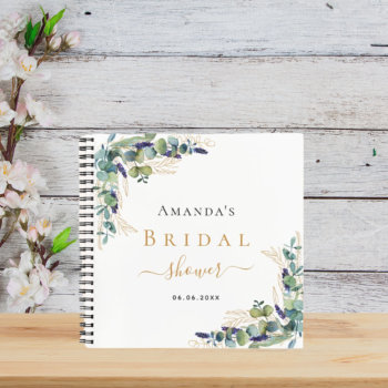 Guest Book Bridal Shower Eucalyptus Greenery by Thunes at Zazzle