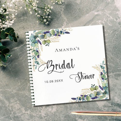 Guest book bridal shower eucalyptus greenery