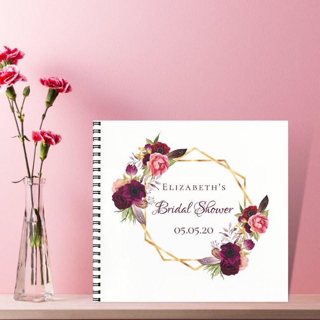 Guest book bridal shower florals burgundy white (Creator Uploaded)
