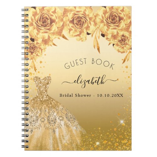 Guest book Bridal Shower gold glitter dress 