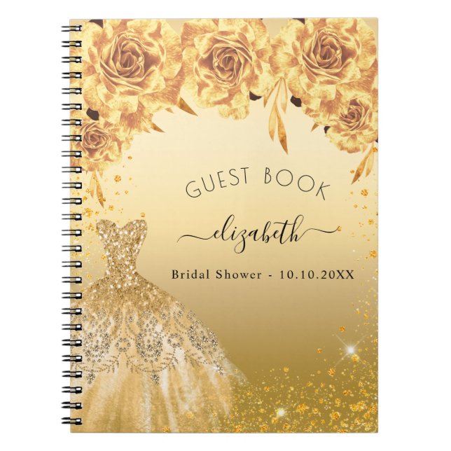 Guest book Bridal Shower gold glitter dress  (Front)