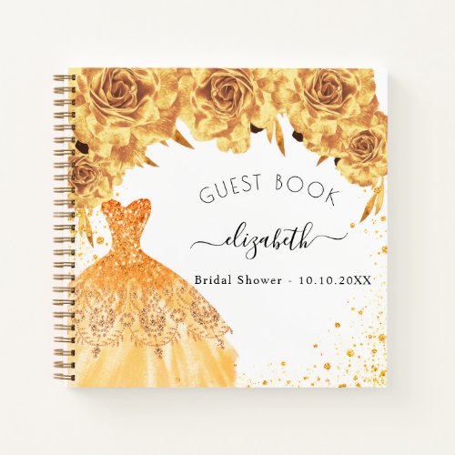 Guest book Bridal Shower gold glitter dress 