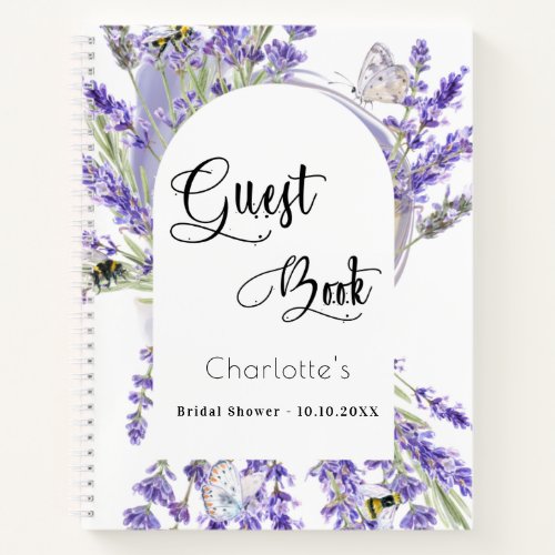 Guest book bridal shower lavender violet florals