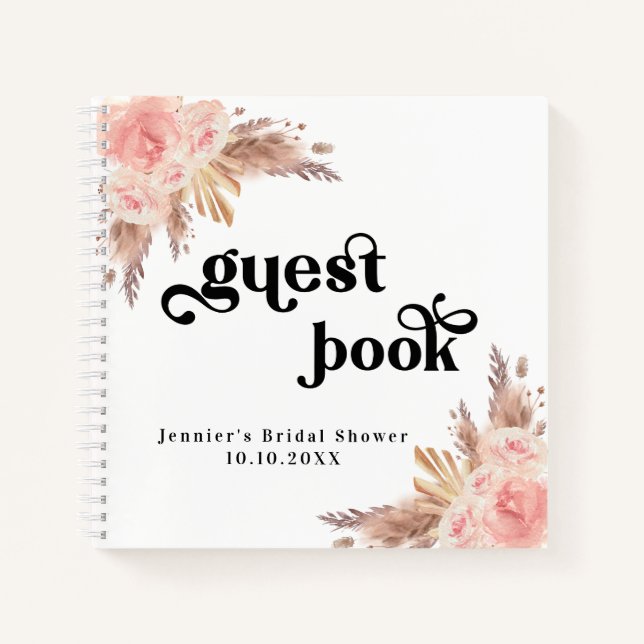 Guest book bridal shower pampas grass blush pink (Front)