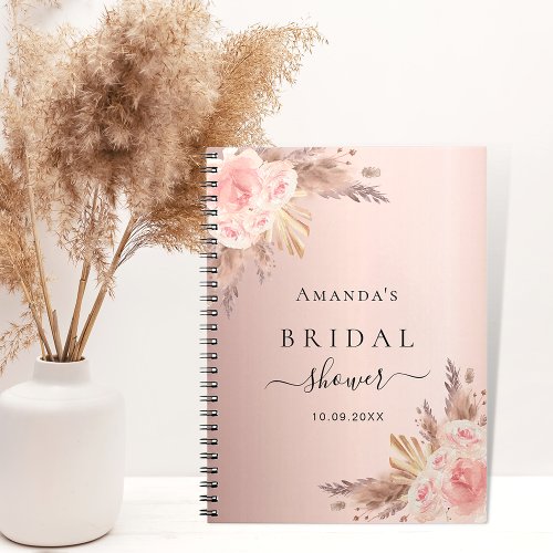 Guest book bridal shower pampas grass rose gold