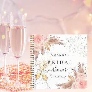 Guest book Bridal Shower pampas rose gold bubbly