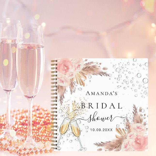 Guest book Bridal Shower pampas rose gold bubbly (Creator Uploaded)
