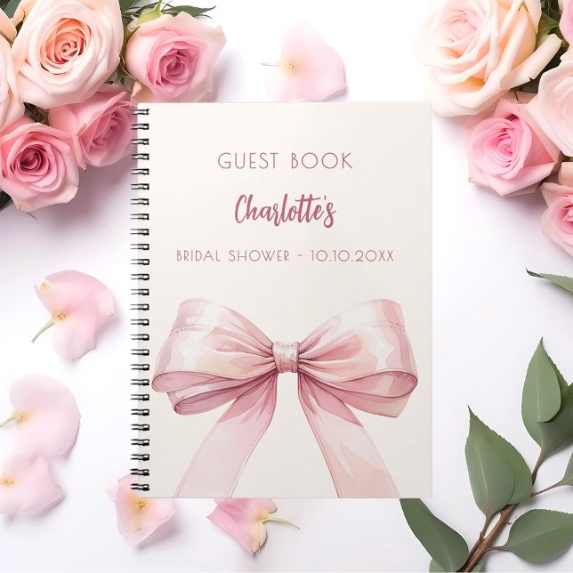 Guest book Bridal Shower pink bow cream beige (Creator Uploaded)