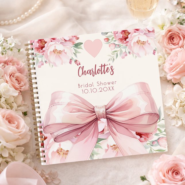 Guest book Bridal Shower pink bow florals (Creator Uploaded)