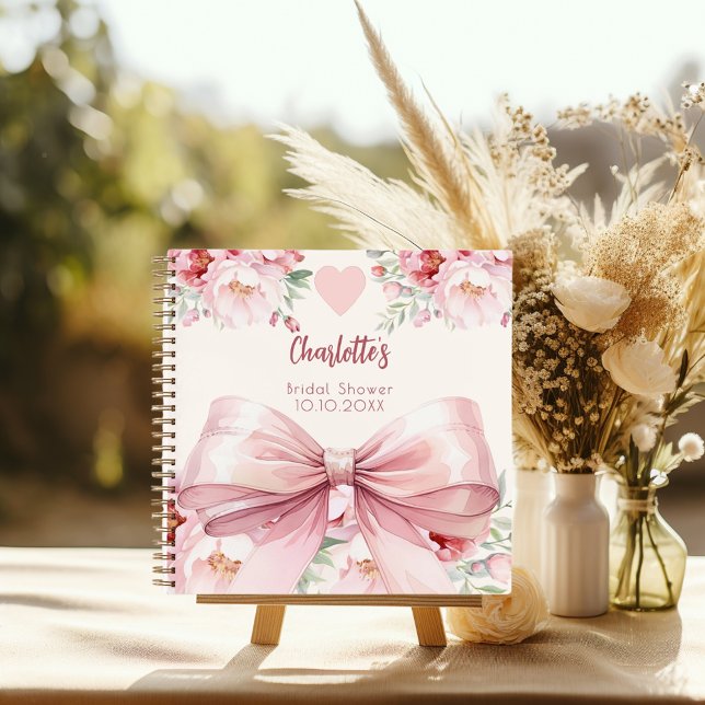 Guest book Bridal Shower pink bow florals (Creator Uploaded)