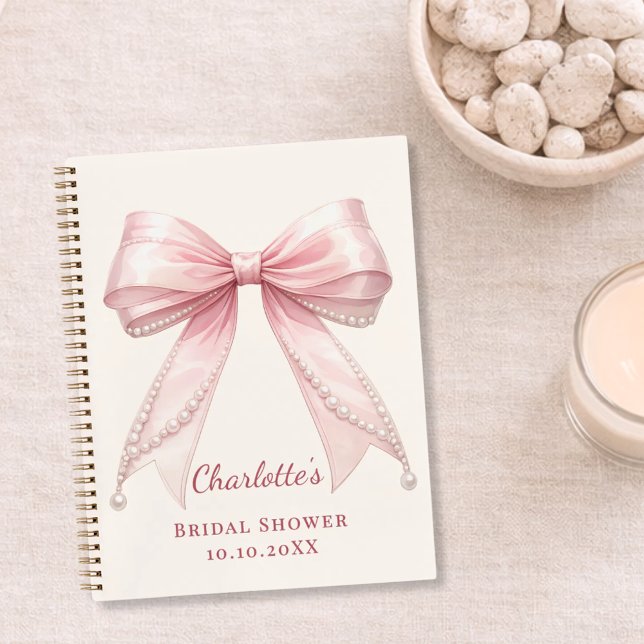 Guest book Bridal Shower pink bow ivory pearls (Creator Uploaded)