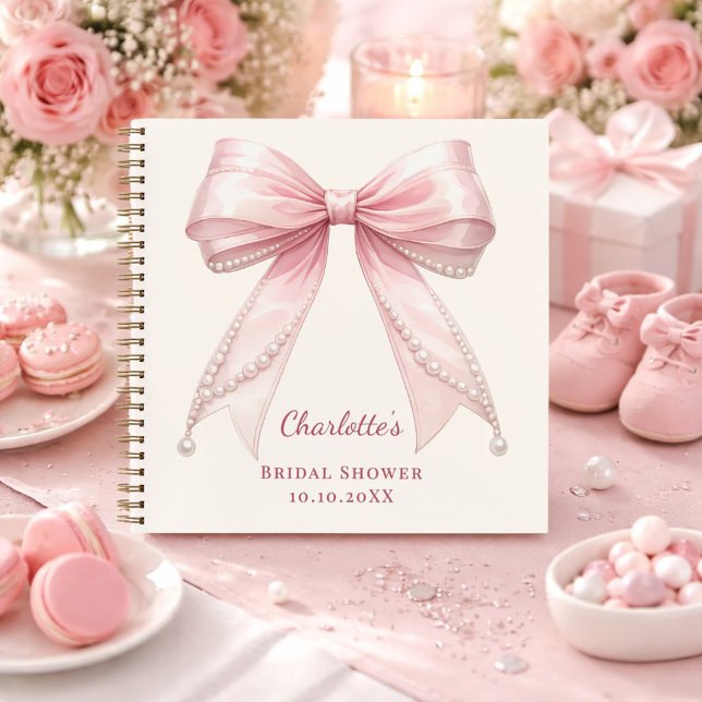 Guest book Bridal Shower pink bow pearls (Creator Uploaded)