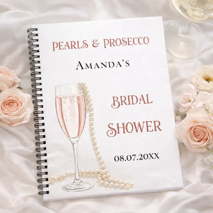 Guest book bridal shower pink pearls prosecco