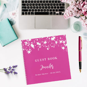 Guest book bridal shower pink white stars