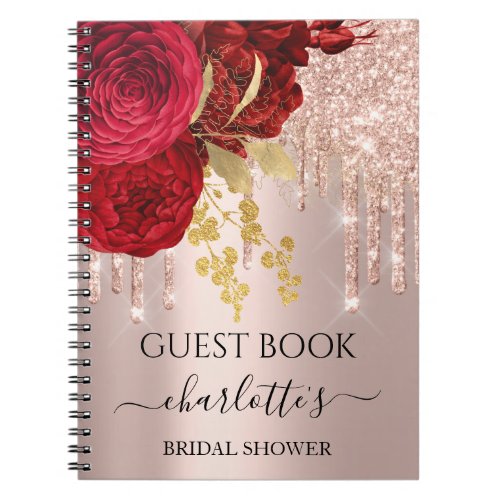 Guest Book Bridal Shower Rose Glam Red Drips