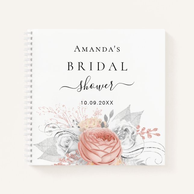 Guest book bridal shower rose gold floral silver (Front)