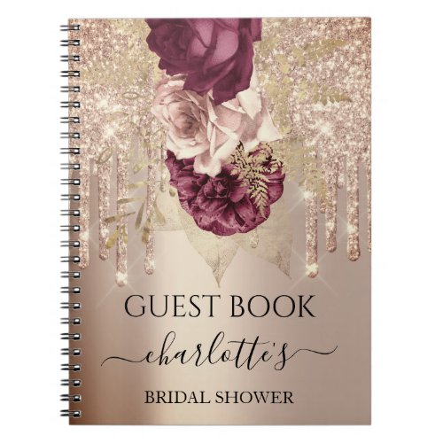 Guest Book Bridal Shower Rose Gold Marsala Drips