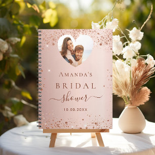 Guest book bridal shower rose gold photo heart